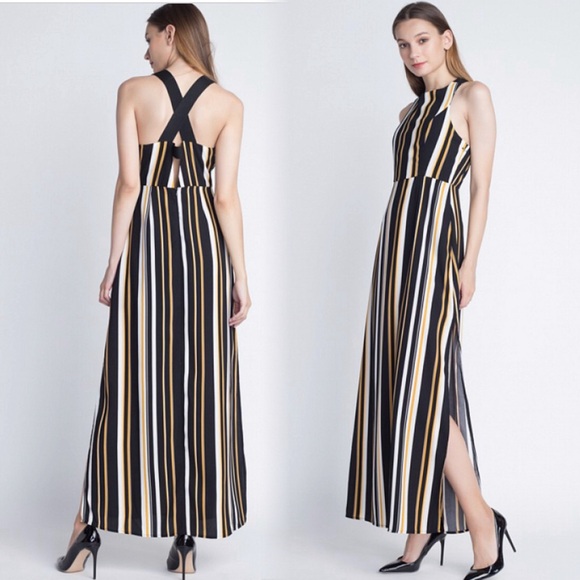 Striped maxi dress with back criss cross straps - Picture 3 of 8